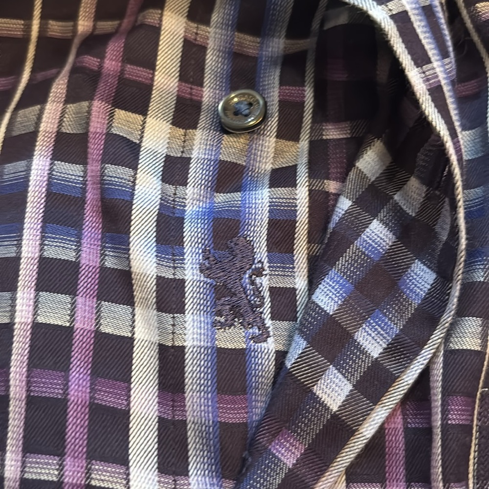Bugatchi Men’s Size L Blue and Purple Casual Button Down Shirt Shaped Fit‎ - Picture 13 of 13